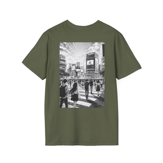 The NAMI Shibuya Tokyo Streetscape T-Shirt Black White - Military Green / S - T-Shirt