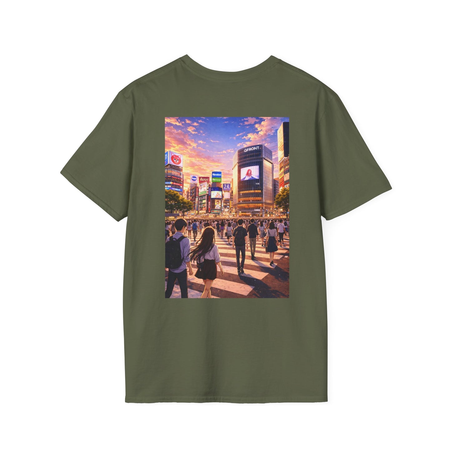 The NAMI Shibuya Tokyo Streetscape T-Shirt Full Colour - Military Green / S - T-Shirt