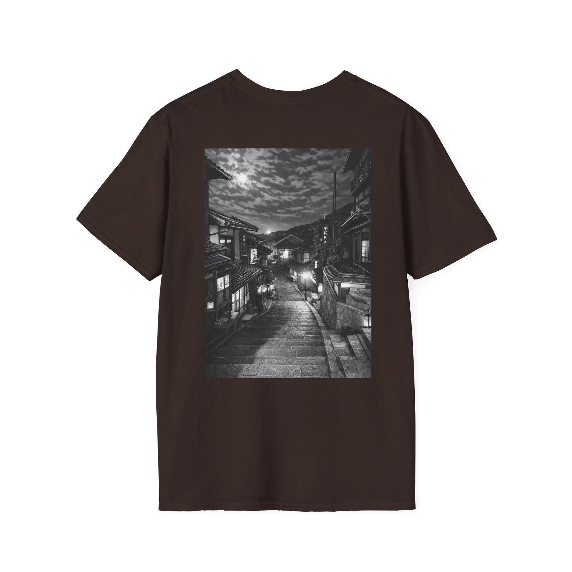 The NAMI Kyoto Night Streetscape T-Shirt Black White - Dark Chocolate / S - T-Shirt