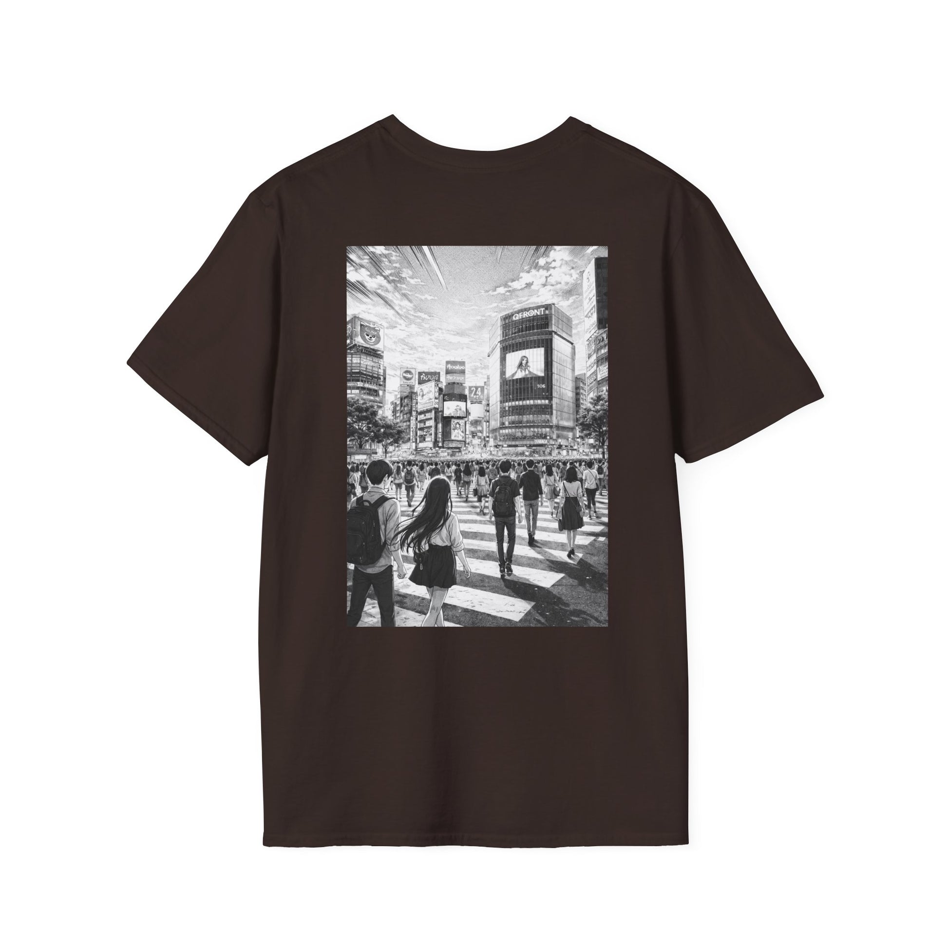 The NAMI Shibuya Tokyo Streetscape T-Shirt Black White - Dark Chocolate / S - T-Shirt