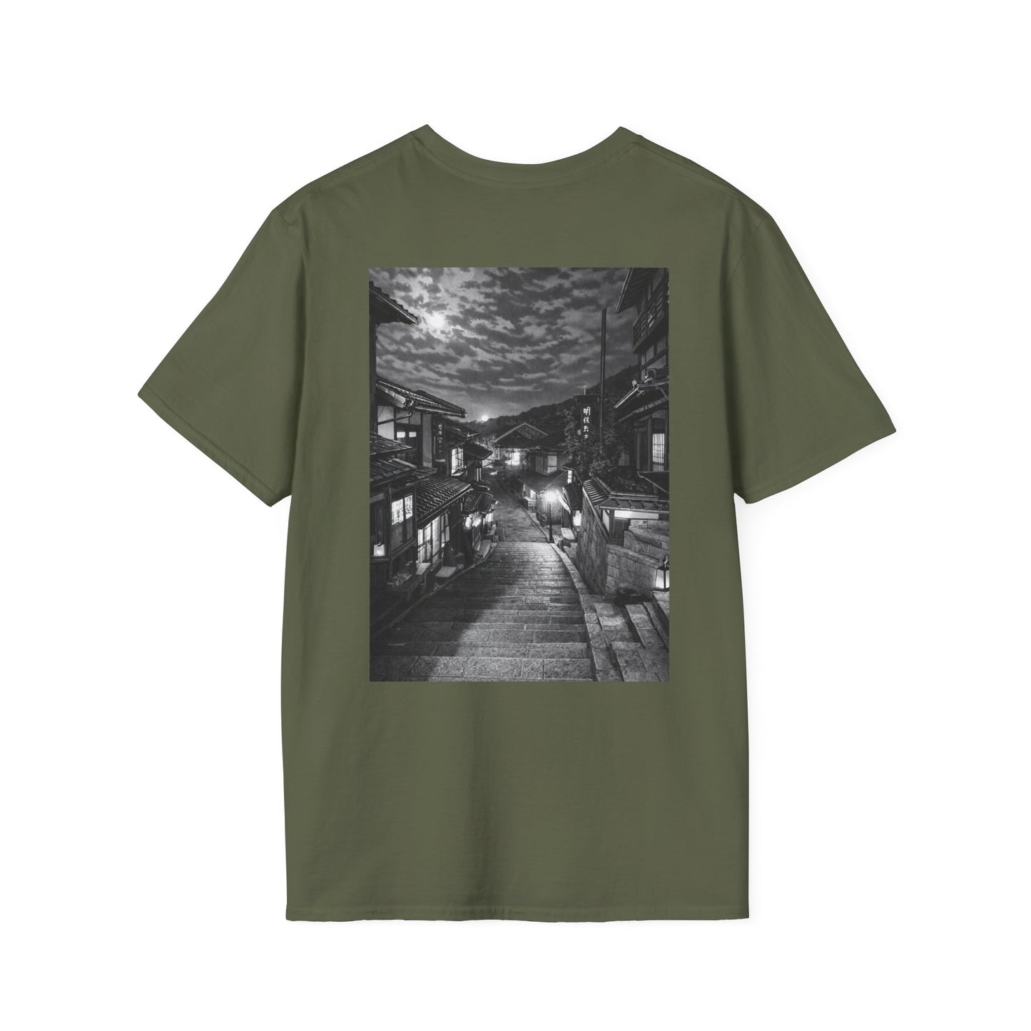 The NAMI Kyoto Night Streetscape T-Shirt Black White - Military Green / S - T-Shirt